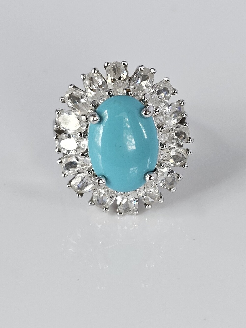 Sleeping Beauty Turquiose & White Topaz Ring Sterling Silver Size 6!